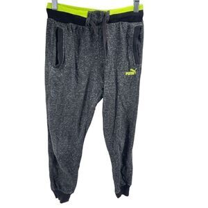 Puma Boys Jogger Pants Pull On Drawstring Pocket Gray Green Size Medium 10-12